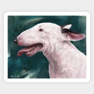 A Painting of a Bull Terrier with Its Tongue Out Sticker